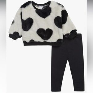 Splendid Baby Girls Infant Toddler Legging Set Black & White Hearts 2T 2 Fluffy
